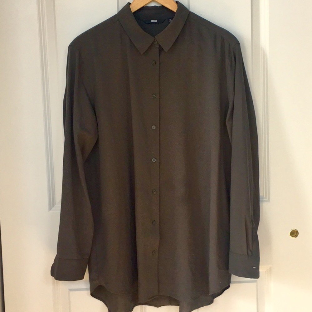 Uniqlo Olive Button-up Rayon Shirt - XL